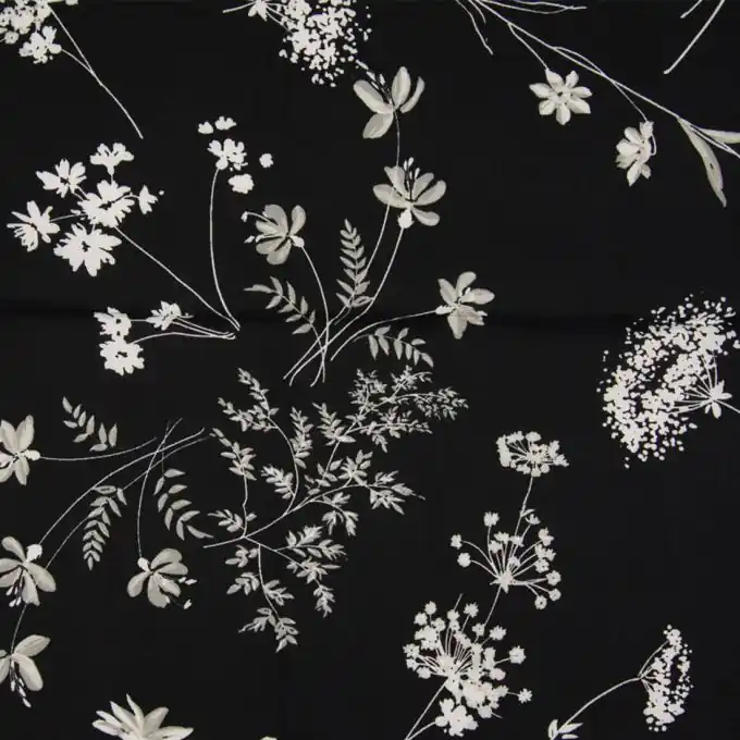 Popeline Viskosestoff Blumenmotiv Schwarz | Preisvorteil