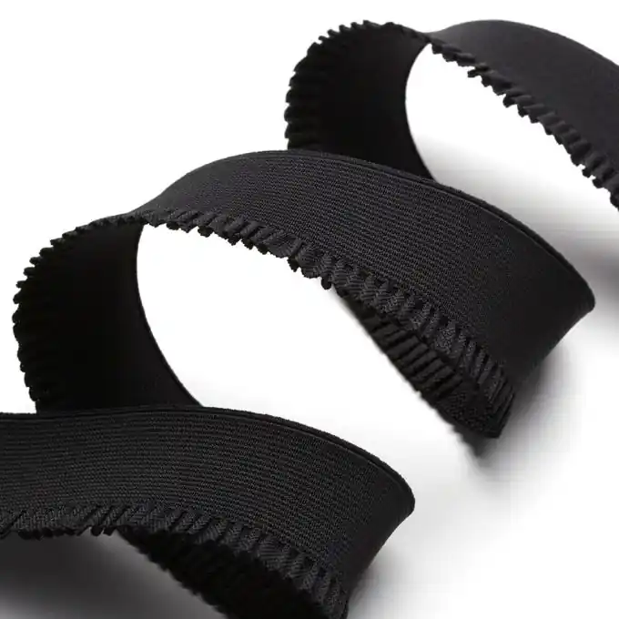 Bestellbar | Gummiband mit Rüschenborte, 40mm - Schwarz