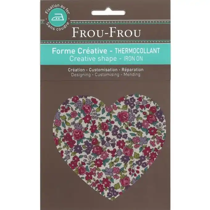 Applikation in Form eines blau-rosa blühenden Herzens - Sparangebot