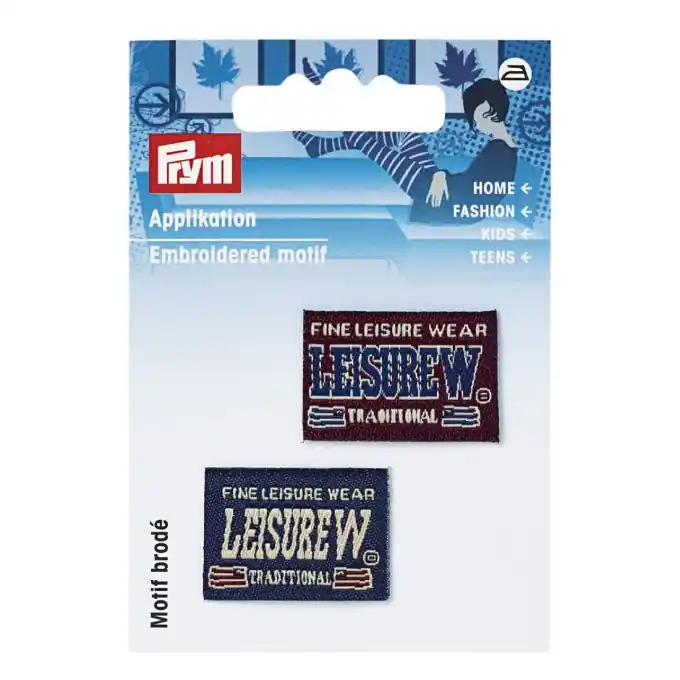 Jetzt sparen | Applikation Jeanslabel, blau/rot, Leisure Wear