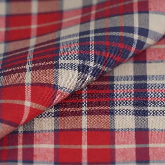 Gewebter und gefärbter Kelsch-Stoff in Rot-Blau | Direkt kaufen
